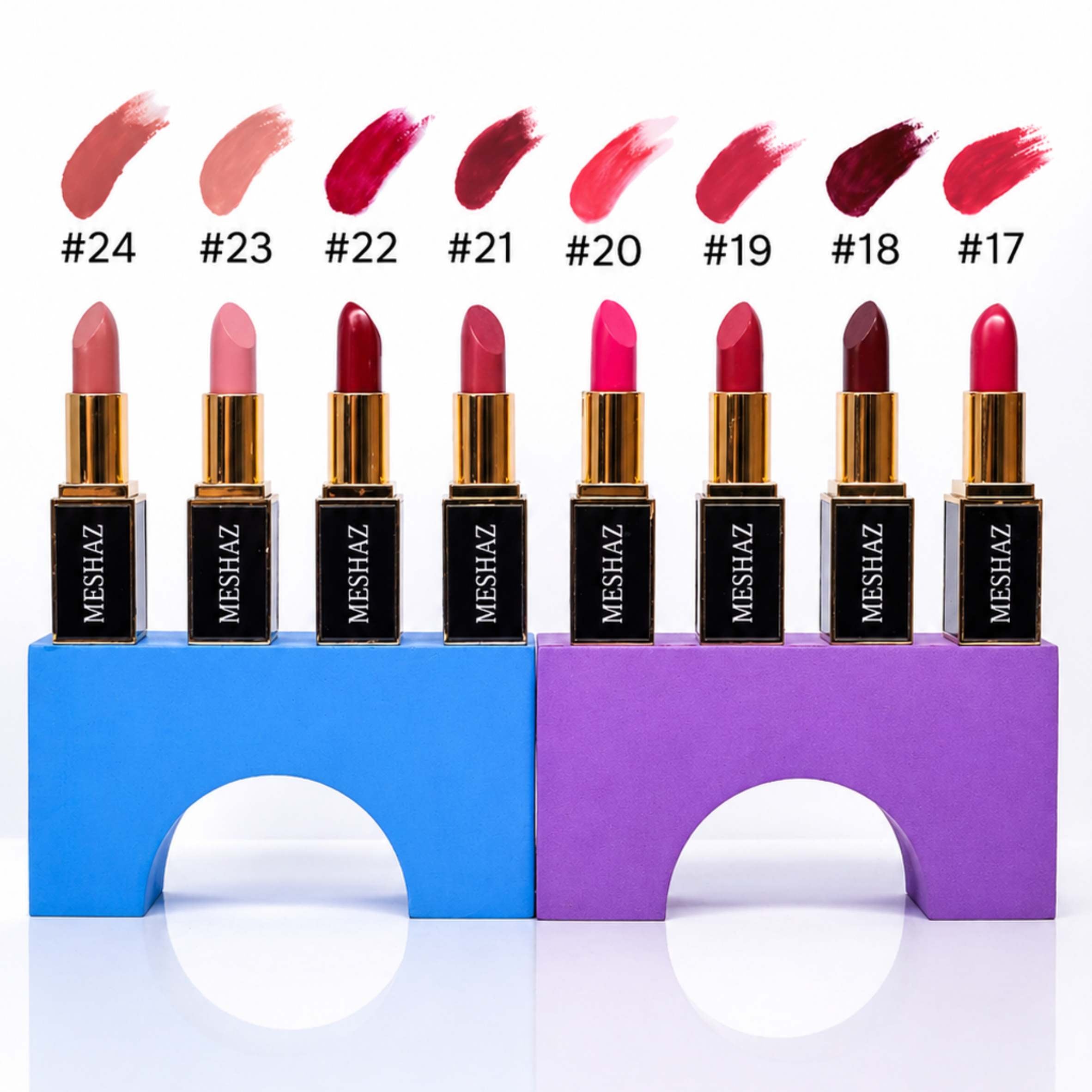 MESHAZ Premium Lipstick Collection – Long Lasting Matte & Gloss Shades (24 Colors)