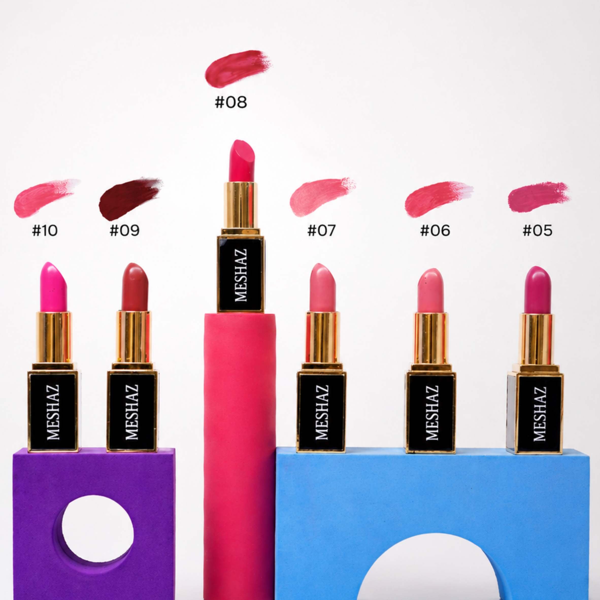 MESHAZ Premium Lipstick Collection – Long Lasting Matte & Gloss Shades (24 Colors)