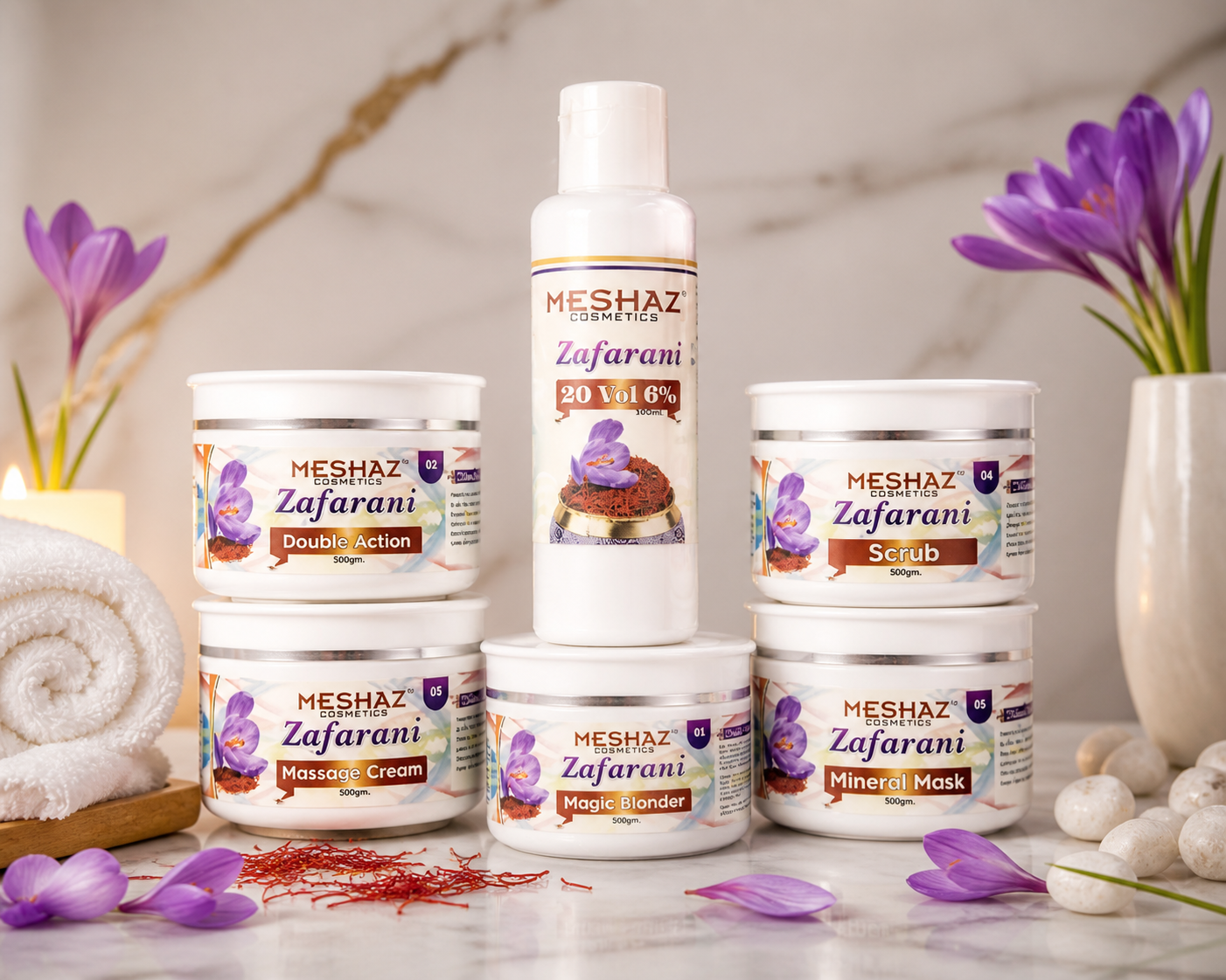 Meshaz Zafarani Facial Kit – 6 Step Brightening, Whitening & Glow Skincare Kit Pakistan