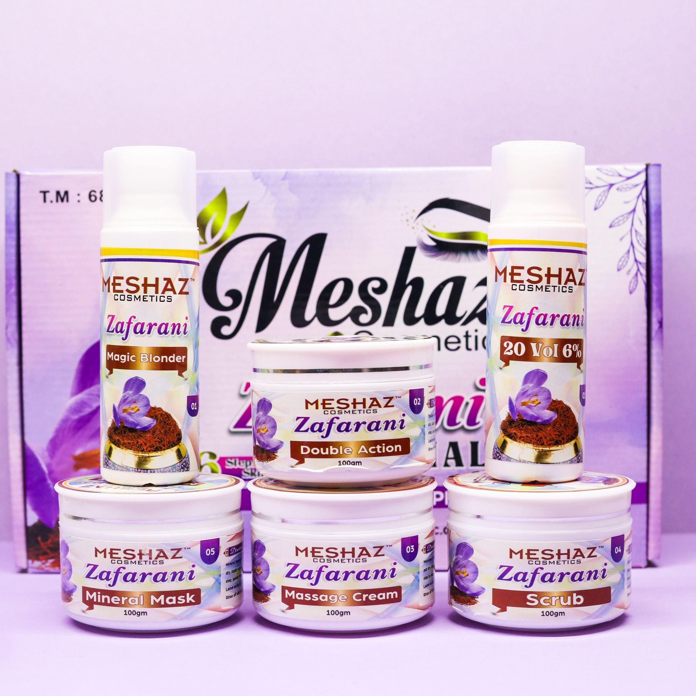 Meshaz Zafarani Facial Kit – 6 Step Brightening, Whitening & Glow Skincare Kit Pakistan