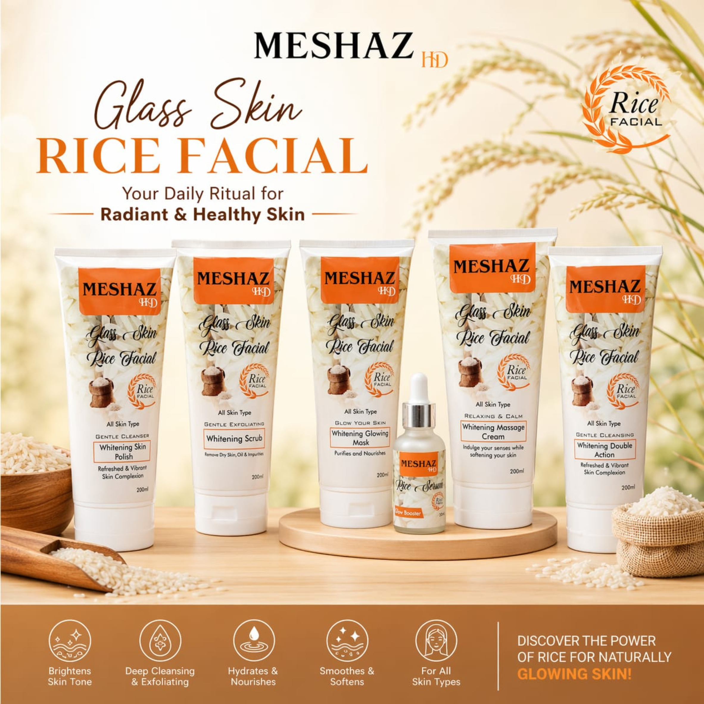 Meshaz Rice Facial Kit Whitening, Hydrating & Glow Boosting Skincare Set