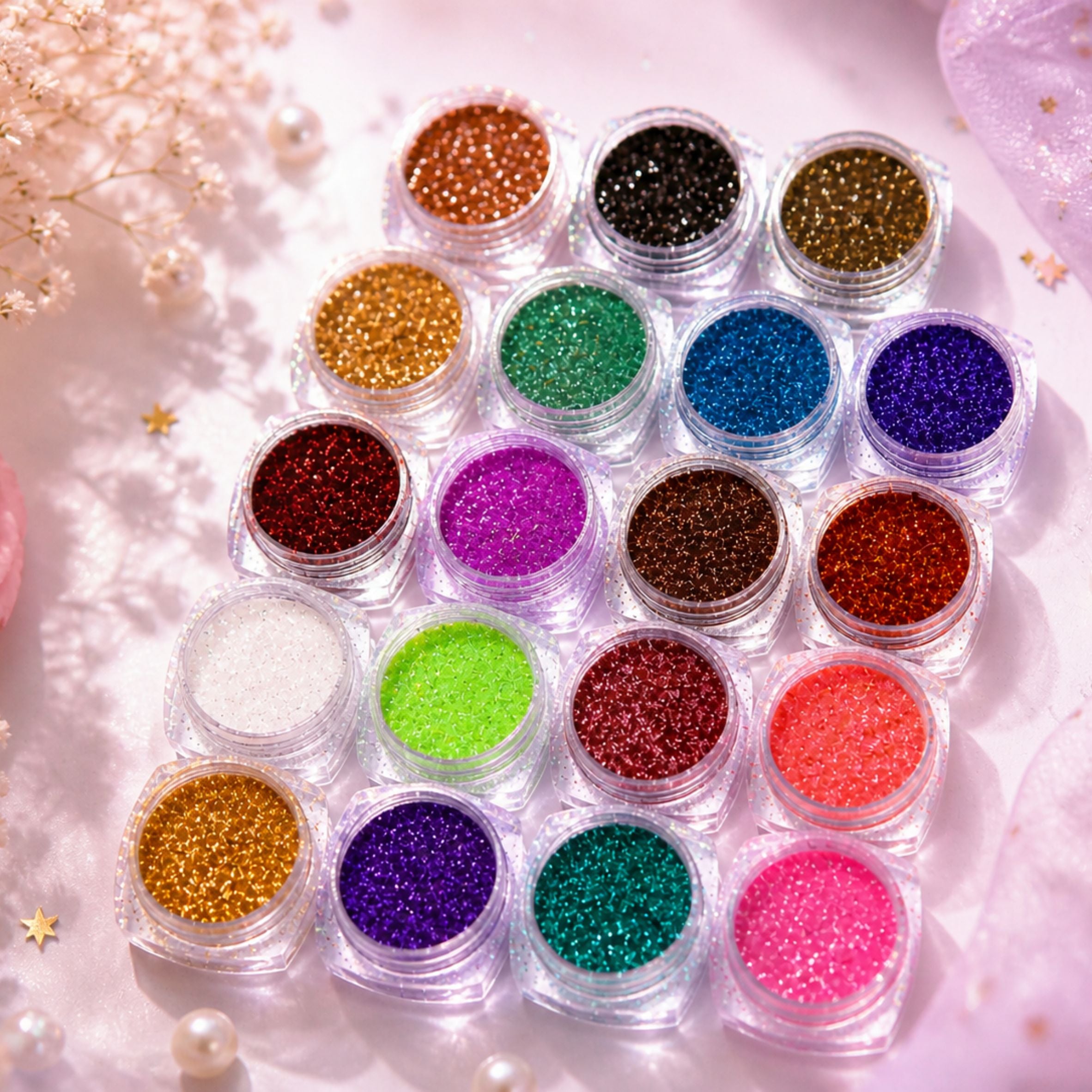 Meshaz Dust Glitter Set 20 Multi-Color Shimmer Nail & Makeup Glitter Kit